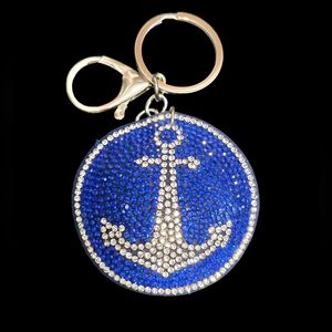 Blue and Silver Rhinestone  Anchor Bag Charm/Keychain